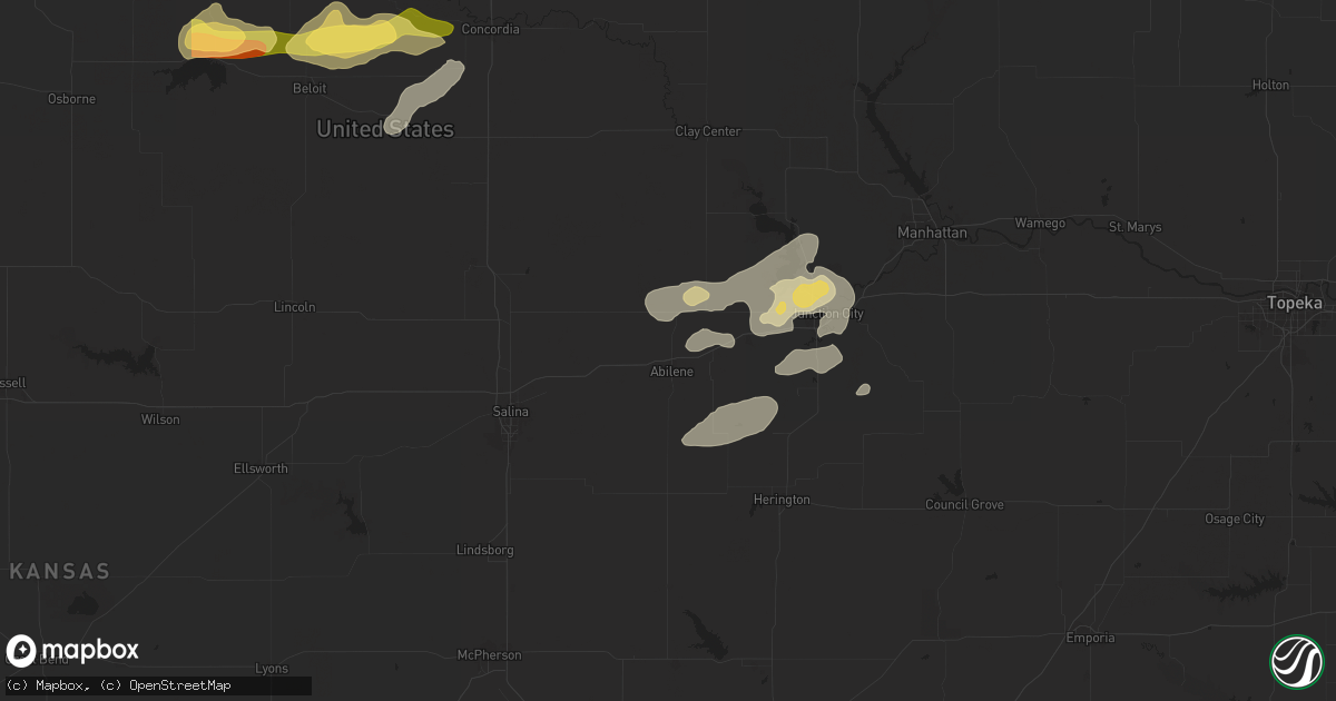 Hail map in Abilene, KS on April 25, 2024