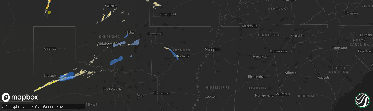 Hail map in Arkansas on April 25, 2024