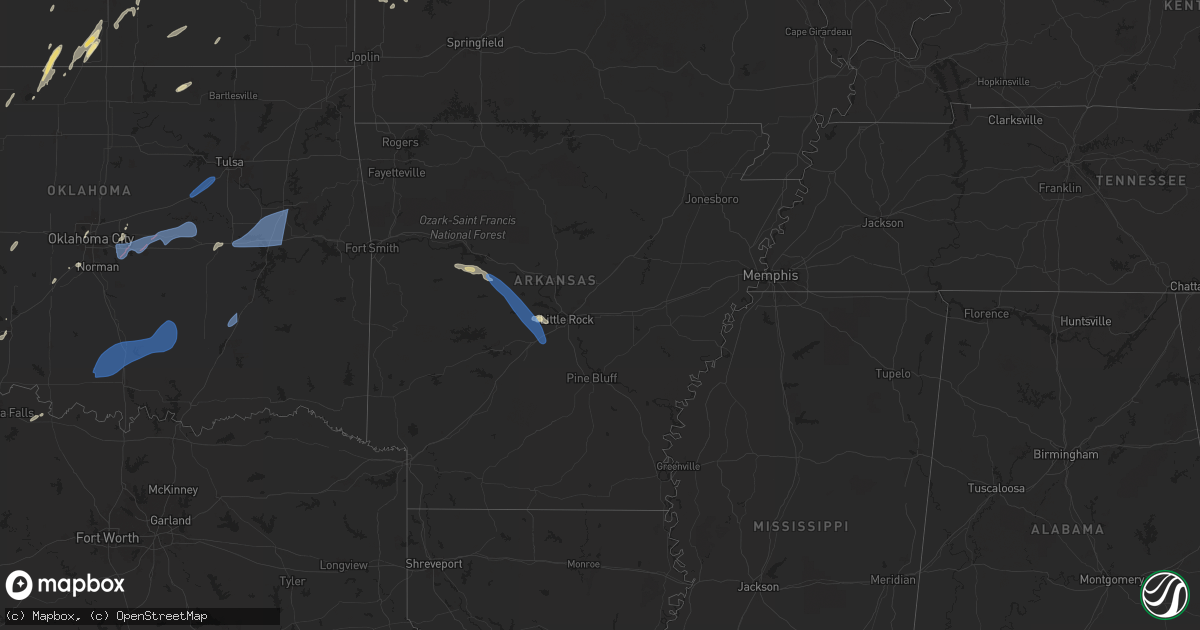 Hail map in Arkansas on April 25, 2024