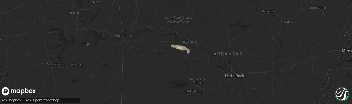 Hail map in Belleville, AR on April 25, 2024