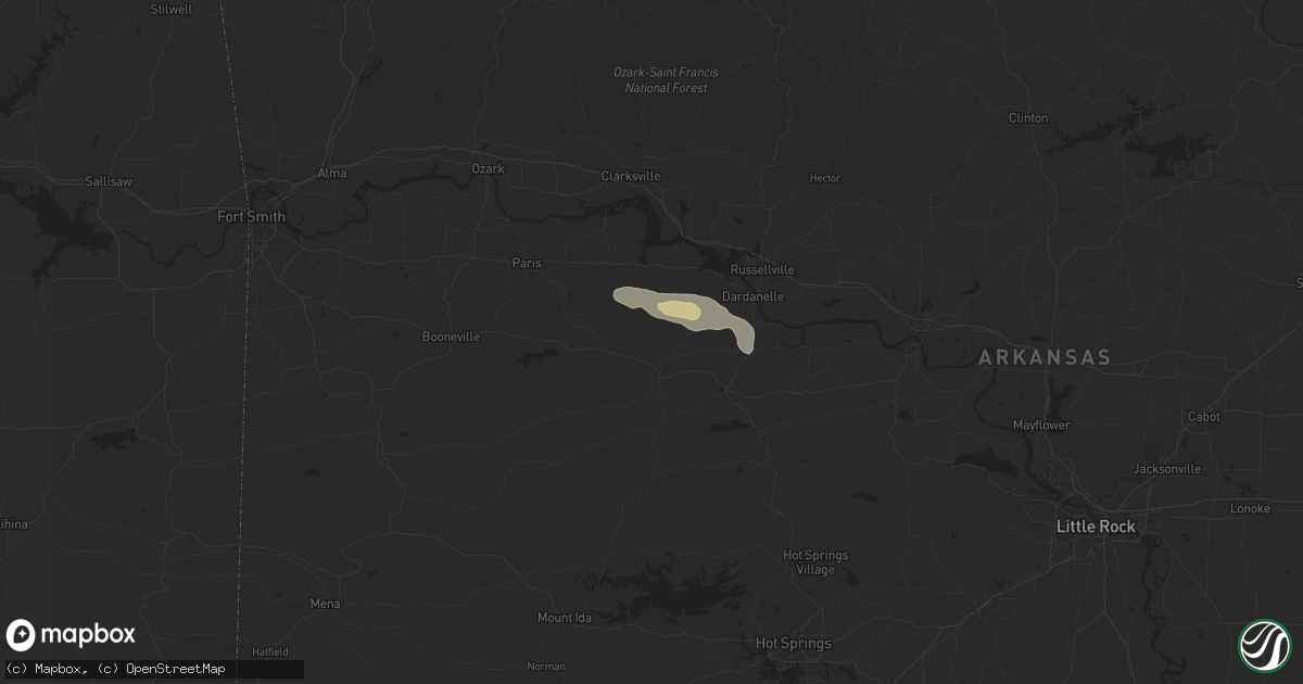Hail map in Belleville, AR on April 25, 2024