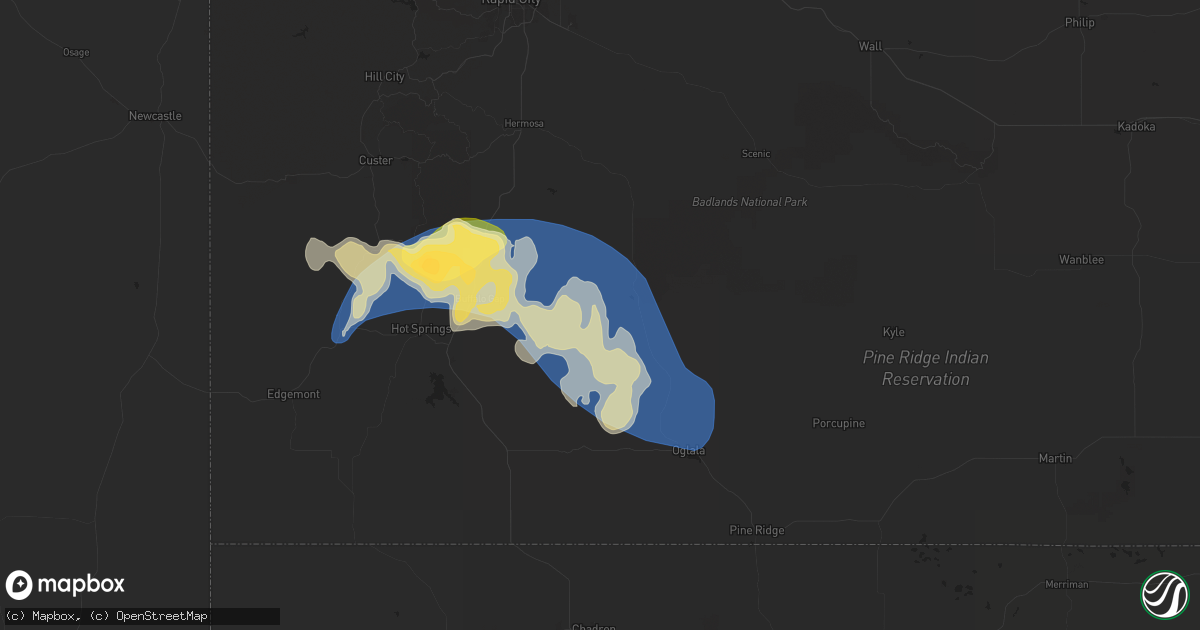 Hail map in Buffalo Gap, SD on April 25, 2024