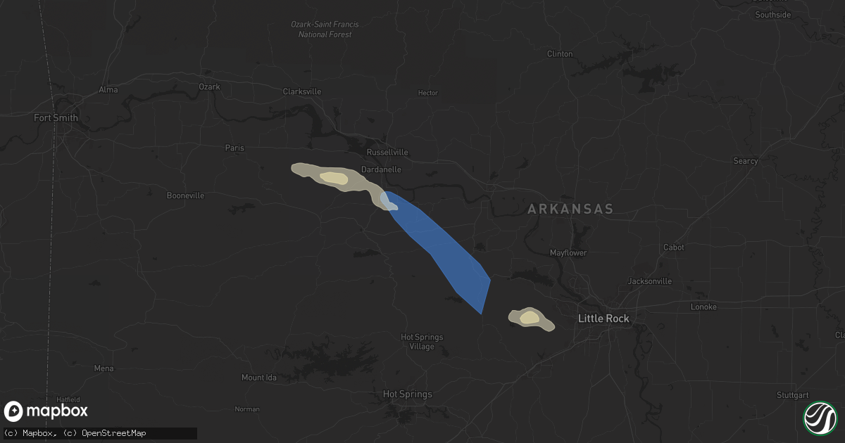 Hail map in Casa, AR on April 25, 2024