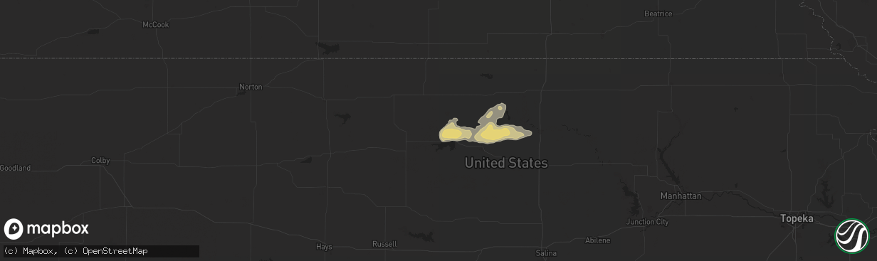 Hail map in Cawker City, KS on April 25, 2024