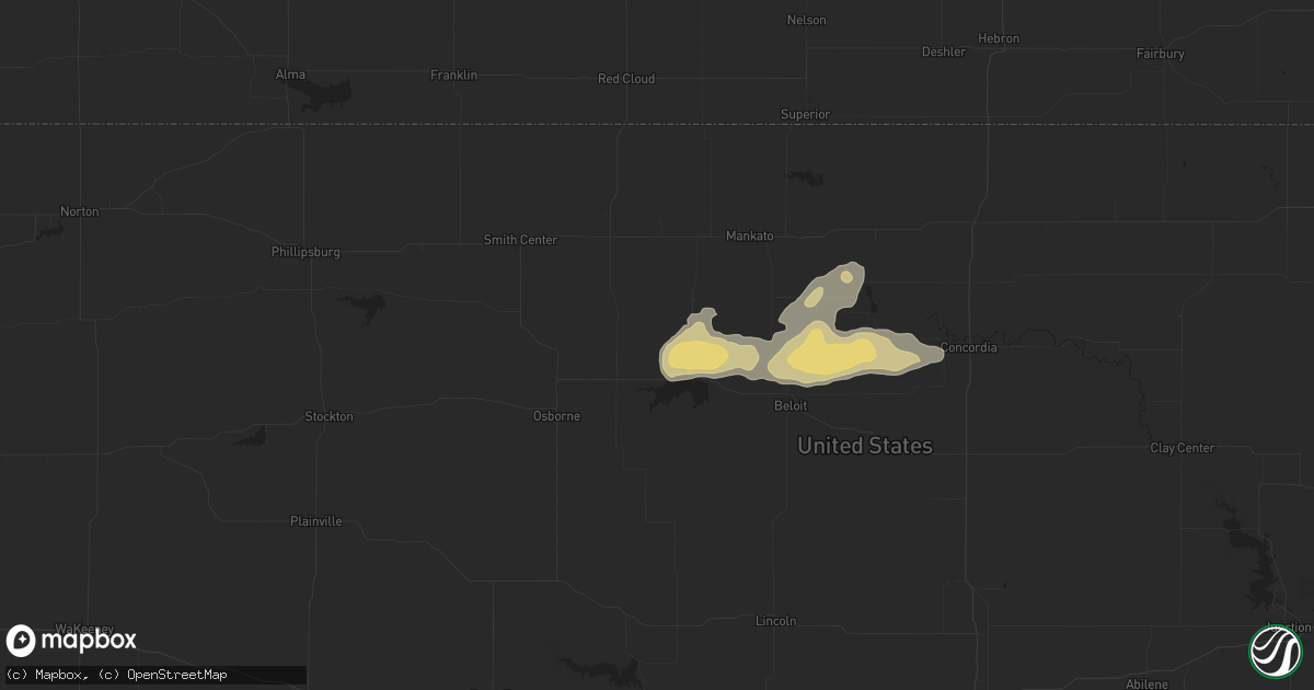 Hail map in Cawker City, KS on April 25, 2024