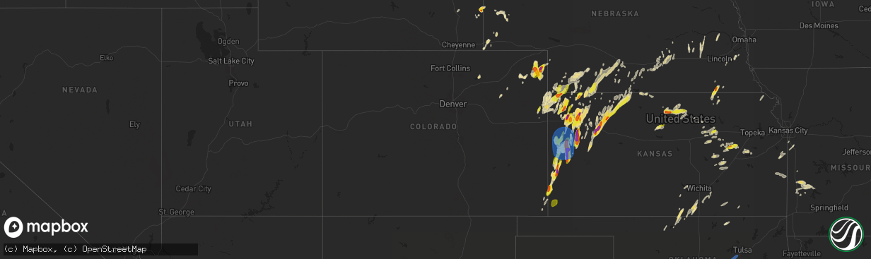 Hail map in Colorado on April 25, 2024