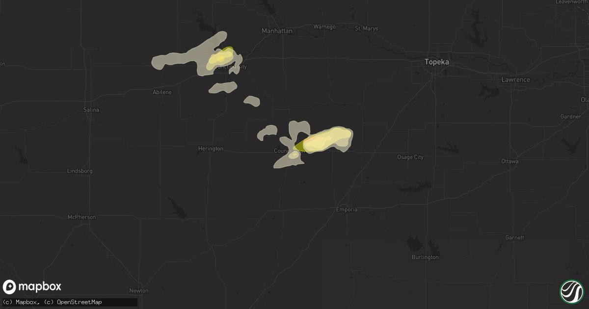 Hail map in Council Grove, KS on April 25, 2024