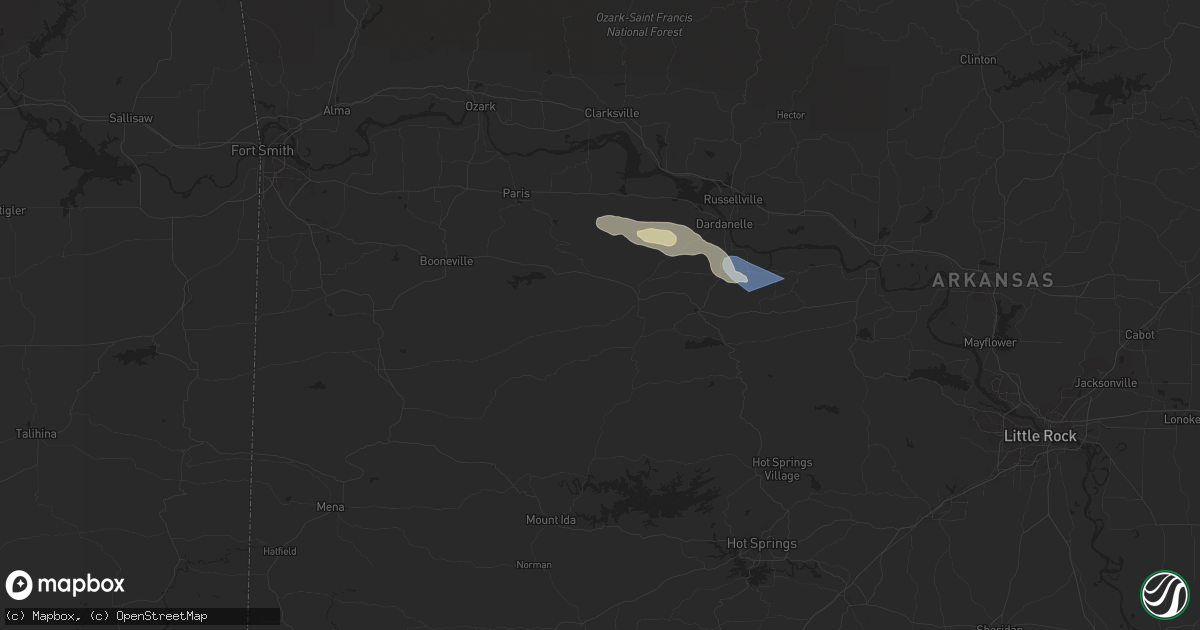 Hail map in Danville, AR on April 25, 2024