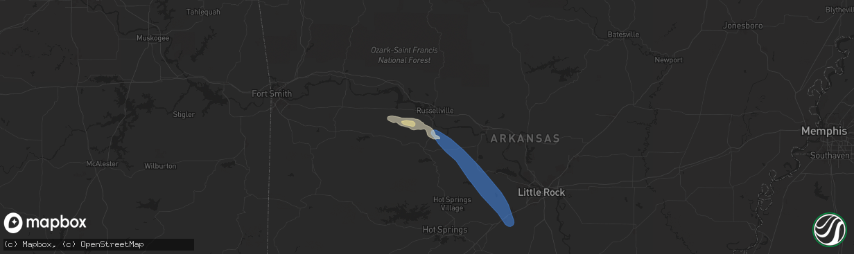Hail map in Dardanelle, AR on April 25, 2024