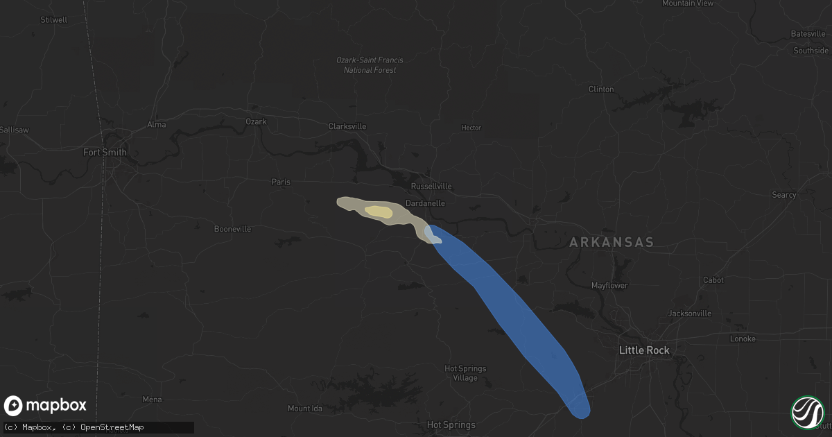 Hail map in Dardanelle, AR on April 25, 2024