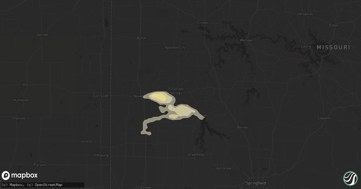 Hail map in El Dorado Springs, MO on April 25, 2024