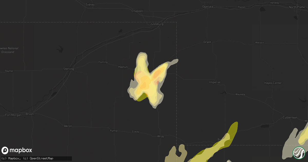 Hail map in Holyoke, CO on April 25, 2024