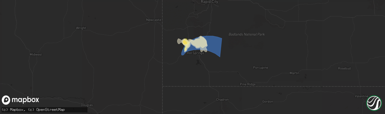 Hail map in Hot Springs, SD on April 25, 2024