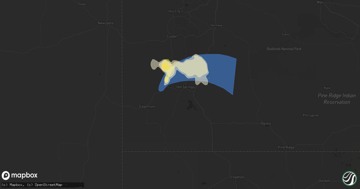 Hail map in Hot Springs, SD on April 25, 2024