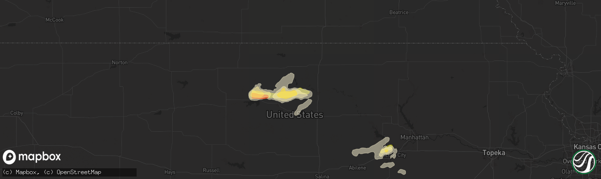 Hail map in Jamestown, KS on April 25, 2024