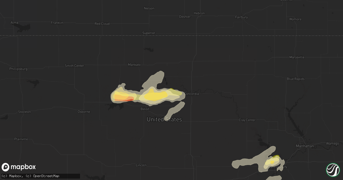 Hail map in Jamestown, KS on April 25, 2024