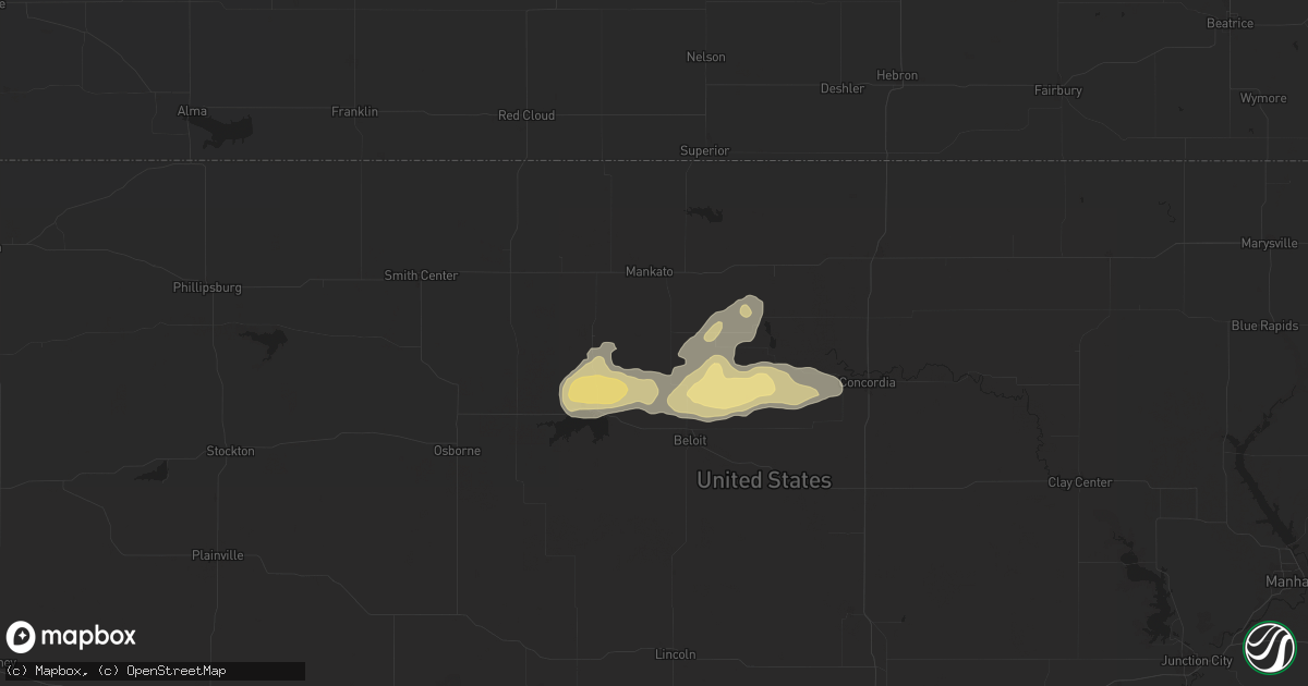 Hail map in Jewell, KS on April 25, 2024