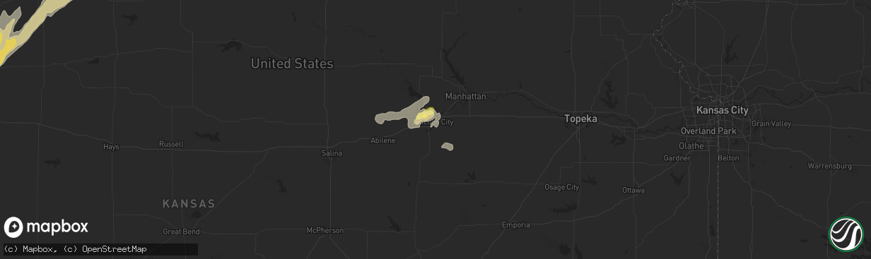 Hail map in Junction City, KS on April 25, 2024