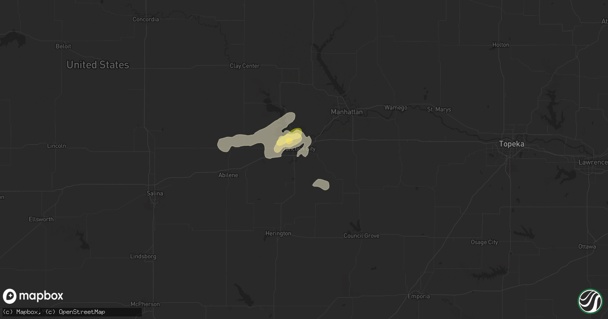 Hail map in Junction City, KS on April 25, 2024