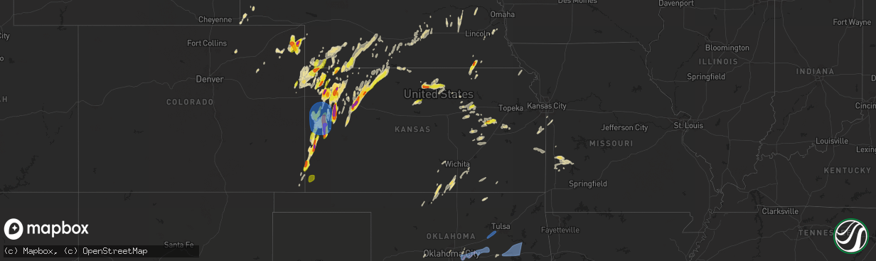 Hail map in Kansas on April 25, 2024