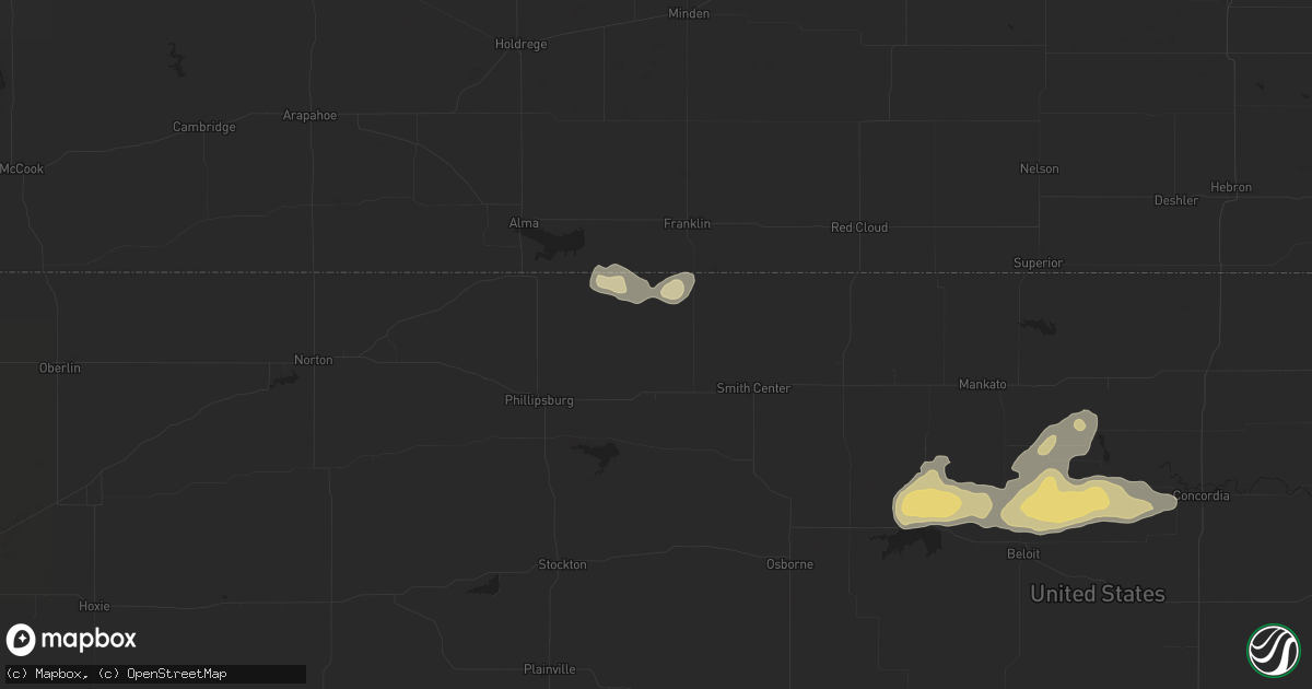 Hail map in Kensington, KS on April 25, 2024