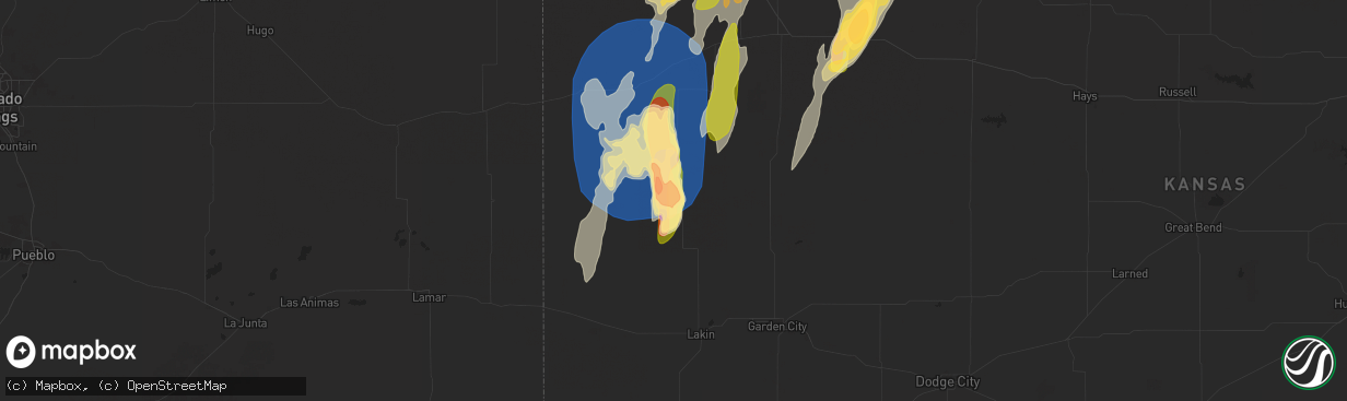 Hail map in Leoti, KS on April 25, 2024