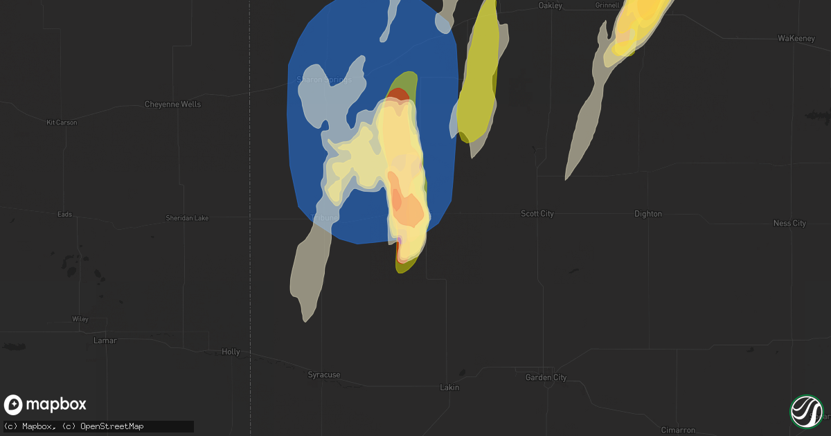 Hail map in Leoti, KS on April 25, 2024