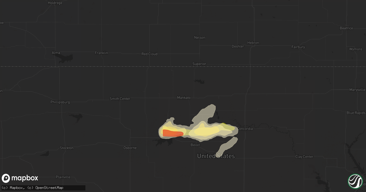 Hail map in Mankato, KS on April 25, 2024