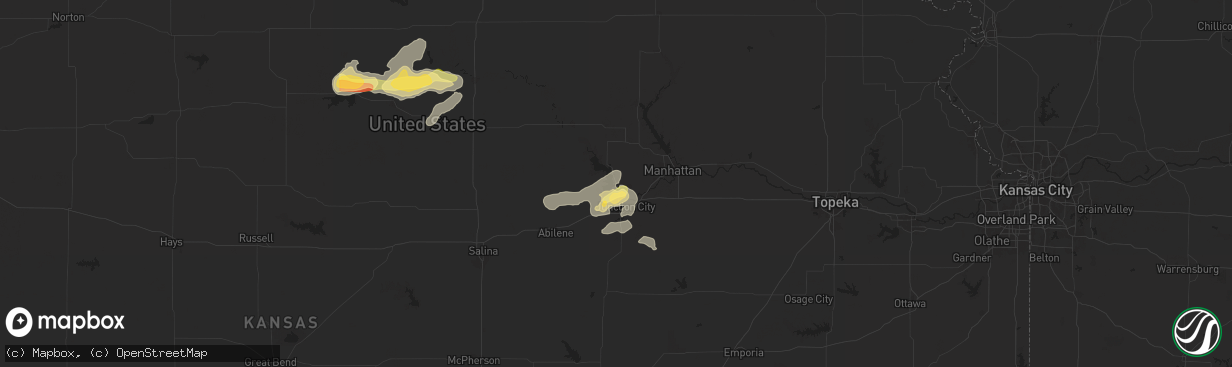 Hail map in Milford, KS on April 25, 2024