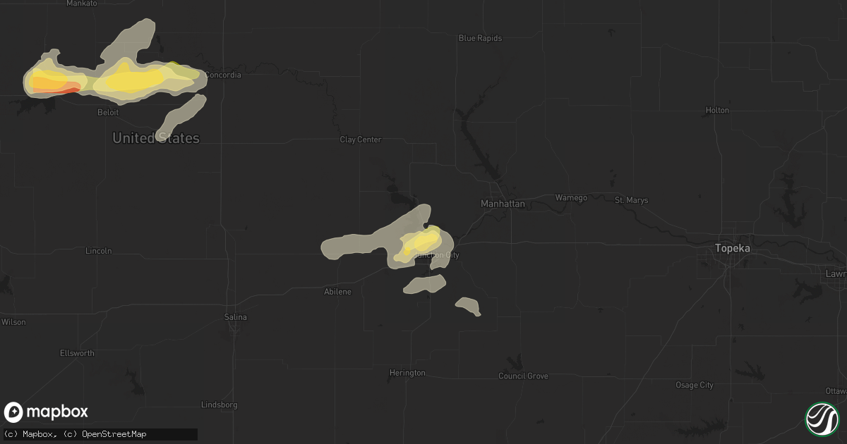 Hail map in Milford, KS on April 25, 2024