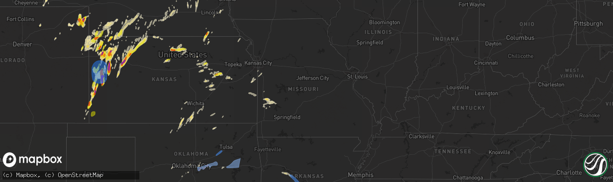 Hail map in Missouri on April 25, 2024