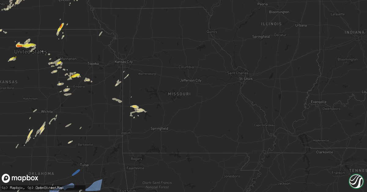 Hail map in Missouri on April 25, 2024