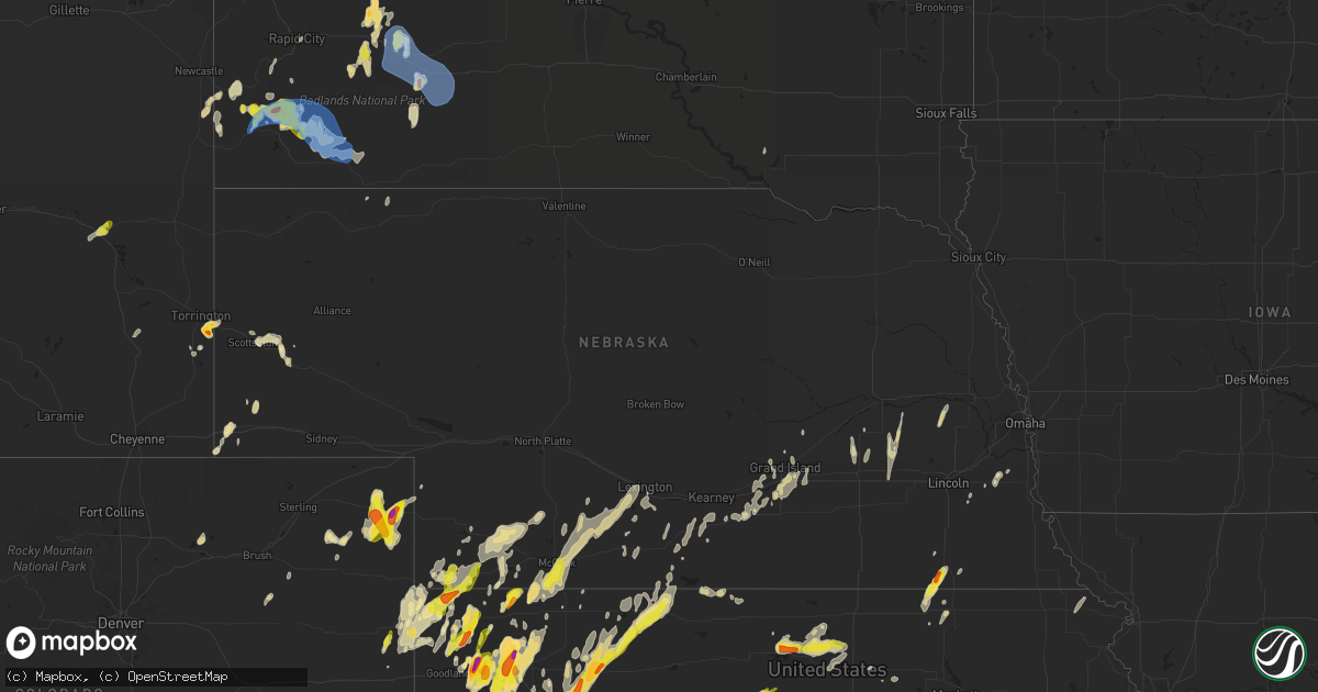 Hail map in Nebraska on April 25, 2024
