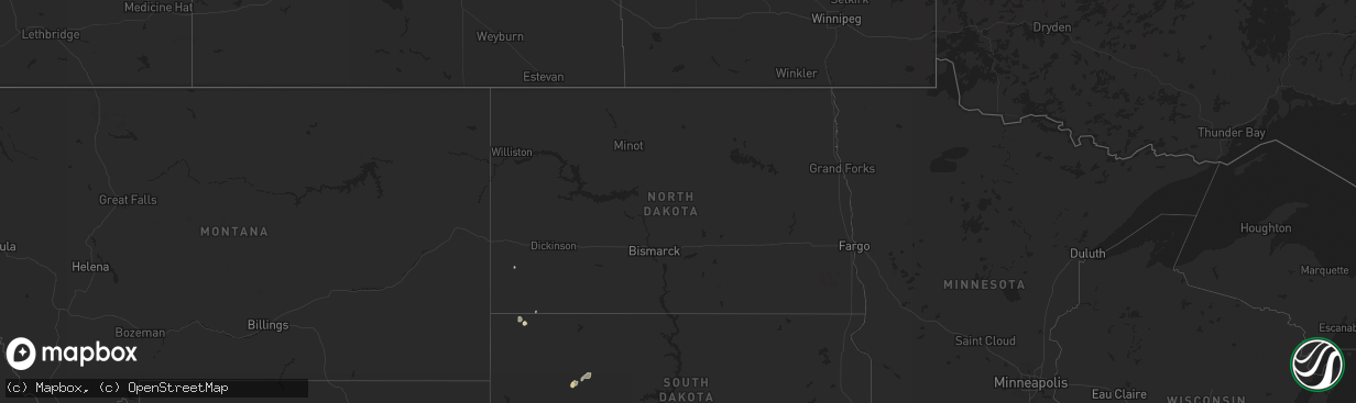 Hail map in North Dakota on April 25, 2024