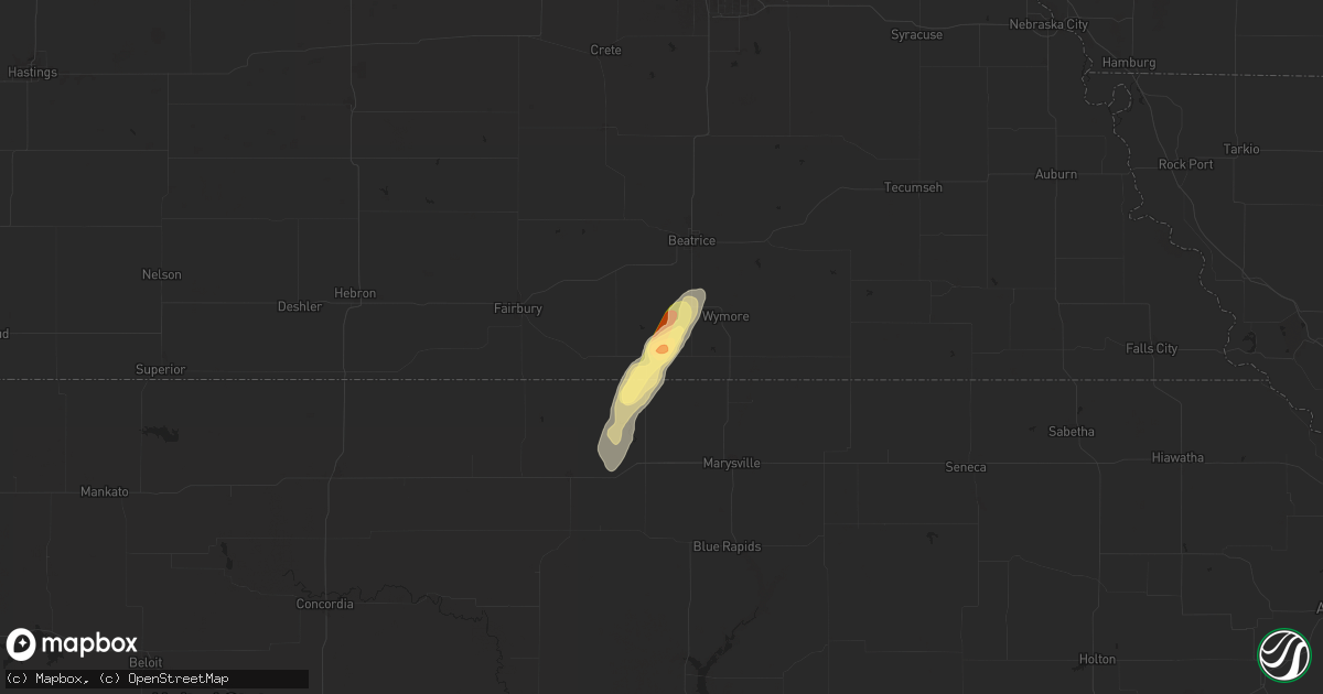 Hail map in Odell, NE on April 25, 2024