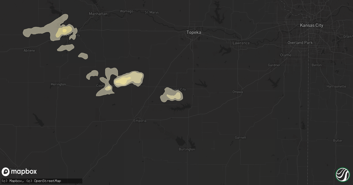 Hail map in Osage City, KS on April 25, 2024