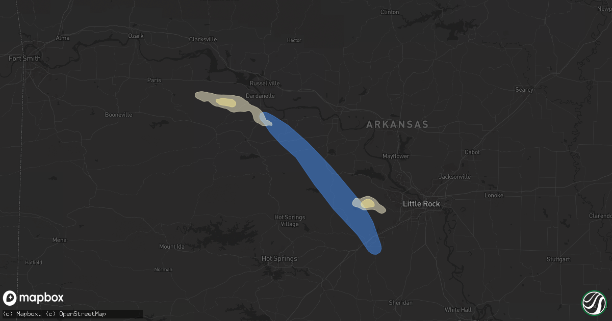 Hail map in Perryville, AR on April 25, 2024
