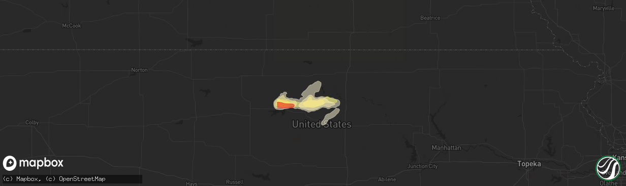 Hail map in Randall, KS on April 25, 2024