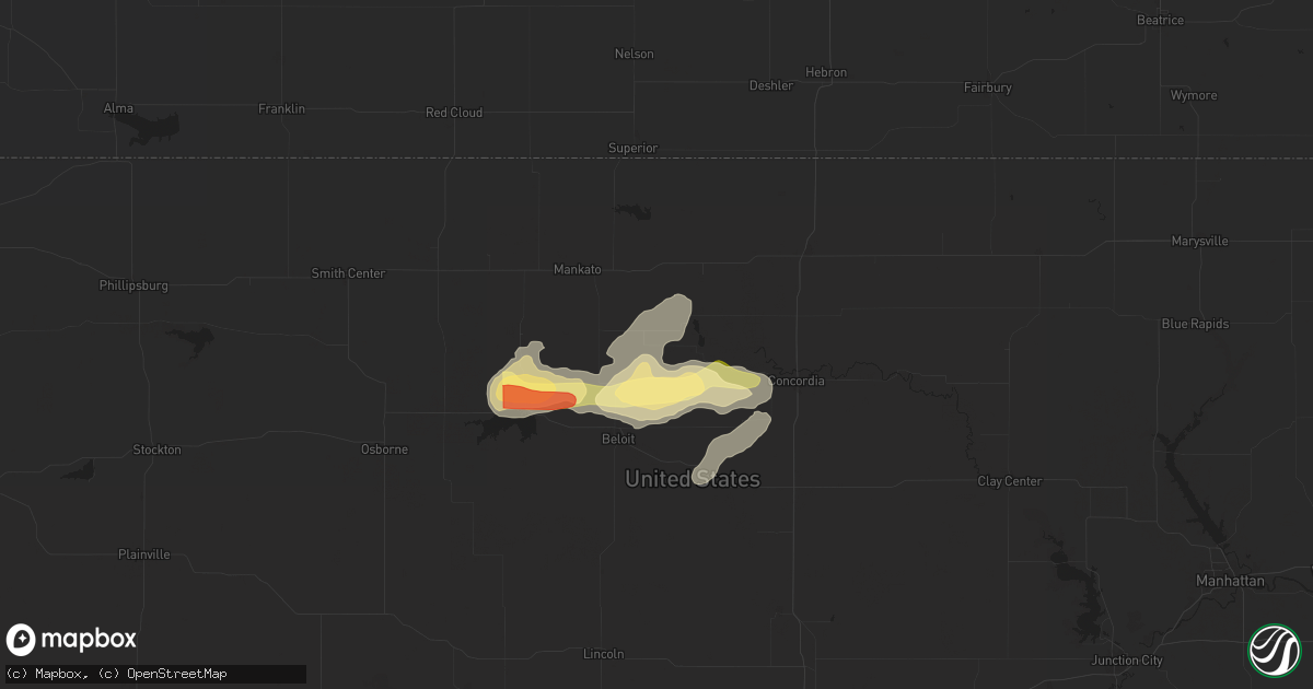 Hail map in Randall, KS on April 25, 2024