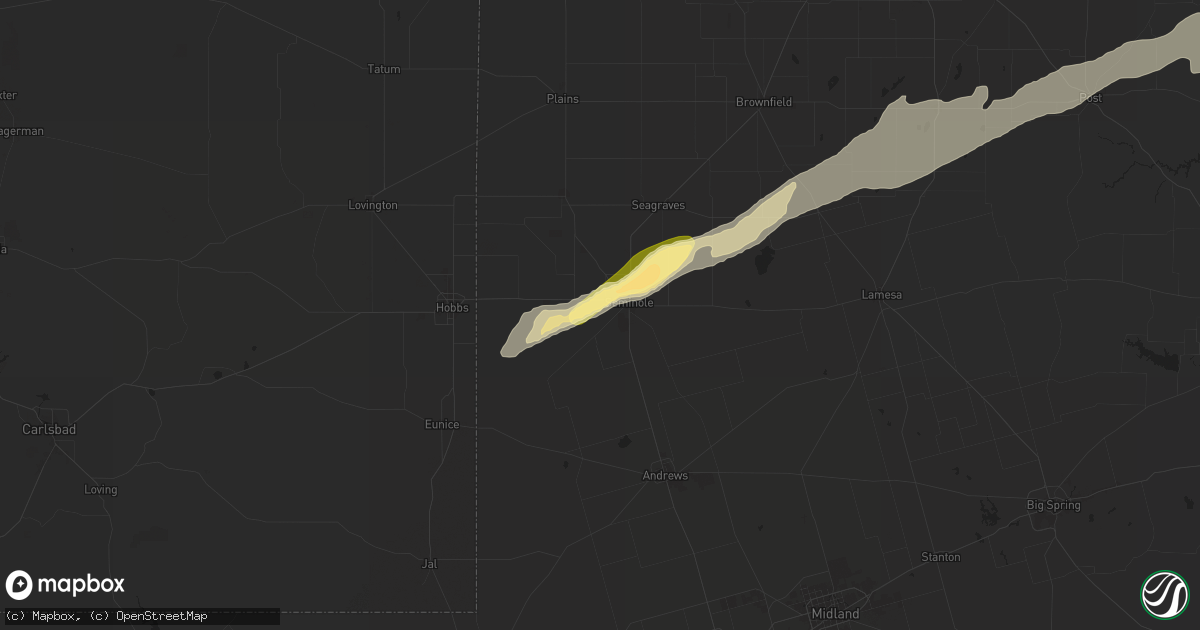 Hail map in Seminole, TX on April 25, 2024