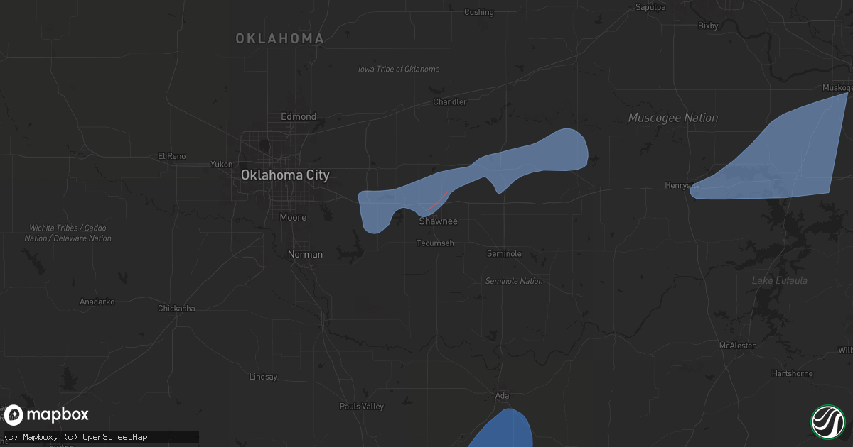 Hail map in Shawnee, OK on April 25, 2024