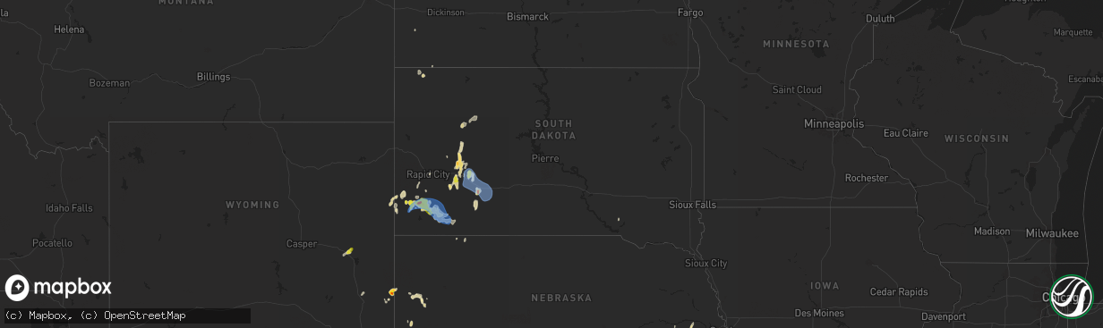 Hail map in South Dakota on April 25, 2024