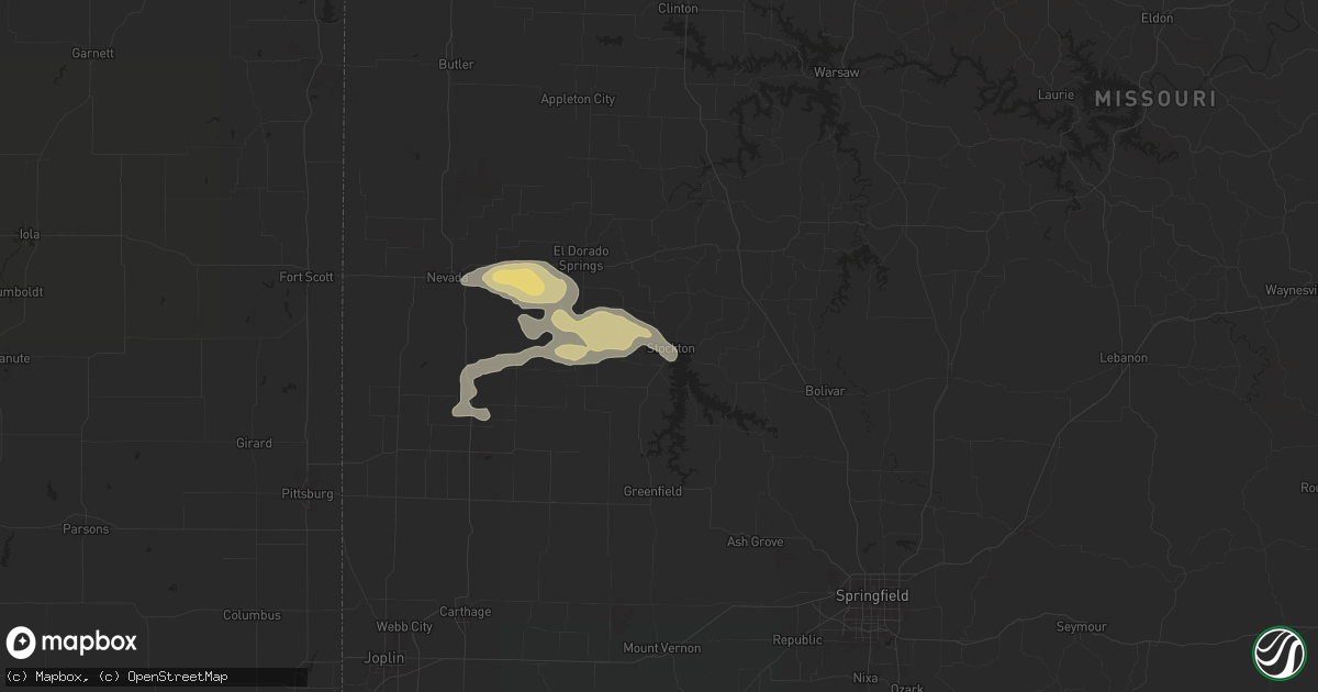 Hail map in Stockton, MO on April 25, 2024