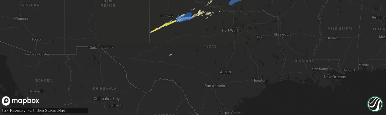 Hail map in Texas on April 25, 2024