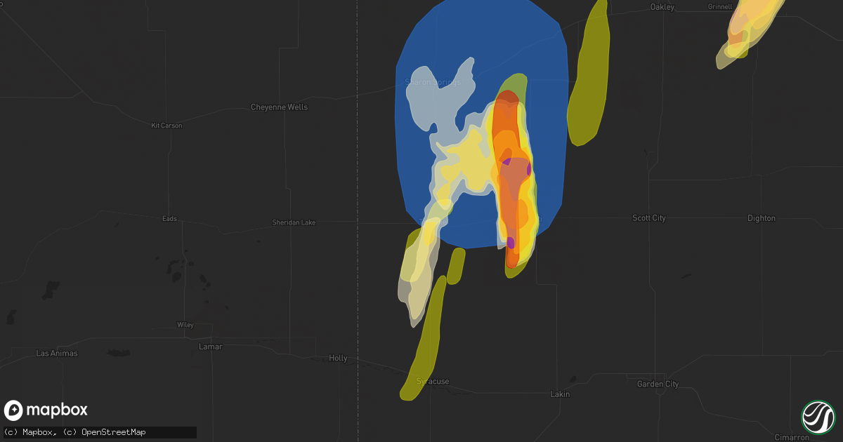 Hail map in Tribune, KS on April 25, 2024