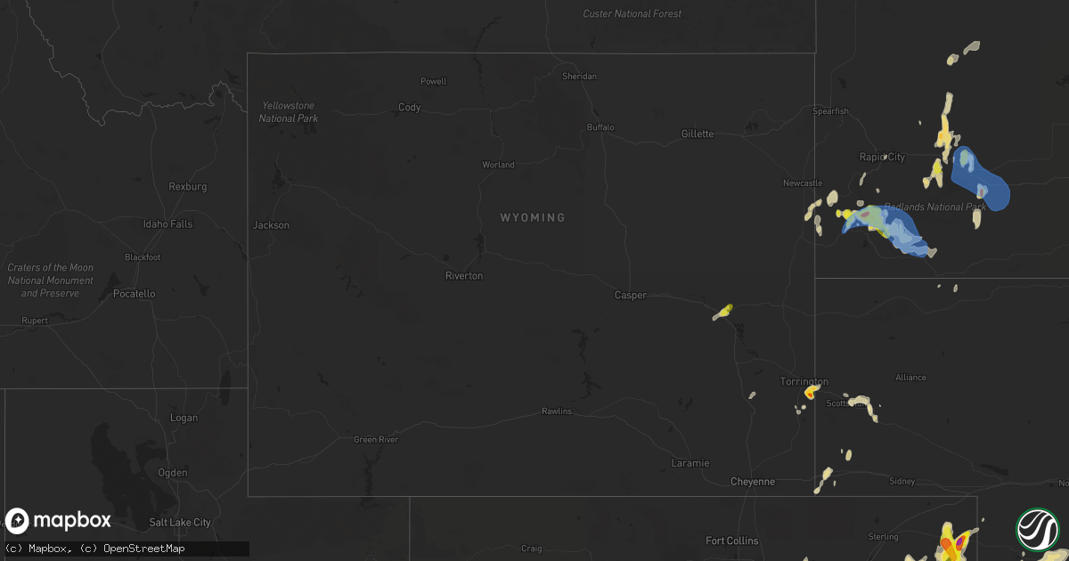 Hail map in Wyoming on April 25, 2024