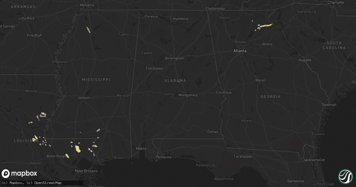Hail map in Alabama on April 25, 2025