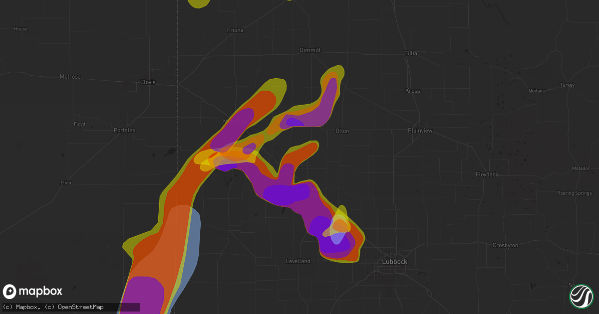 Hail map in Amherst, TX on April 25, 2025
