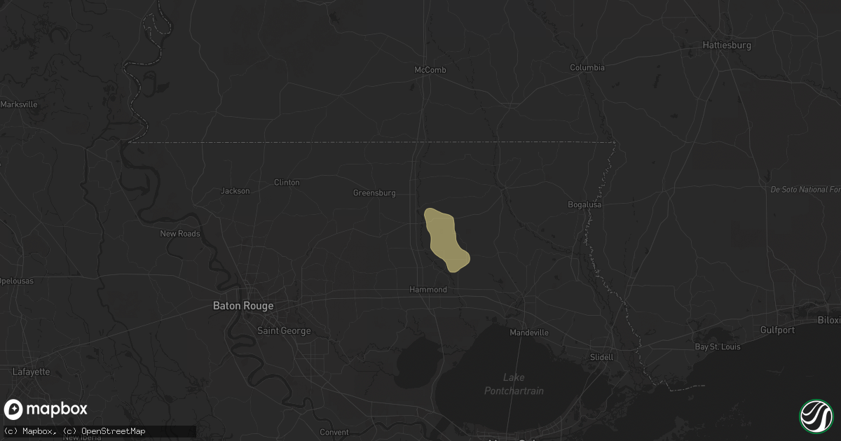 Hail map in Amite, LA on April 25, 2025