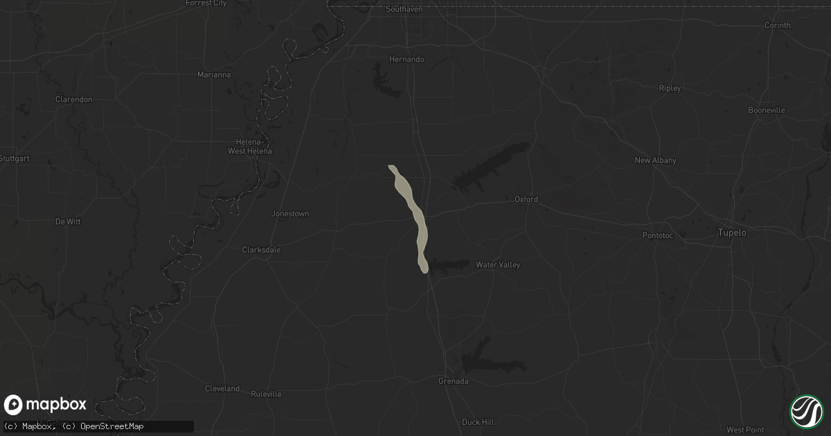 Hail map in Batesville, MS on April 25, 2025